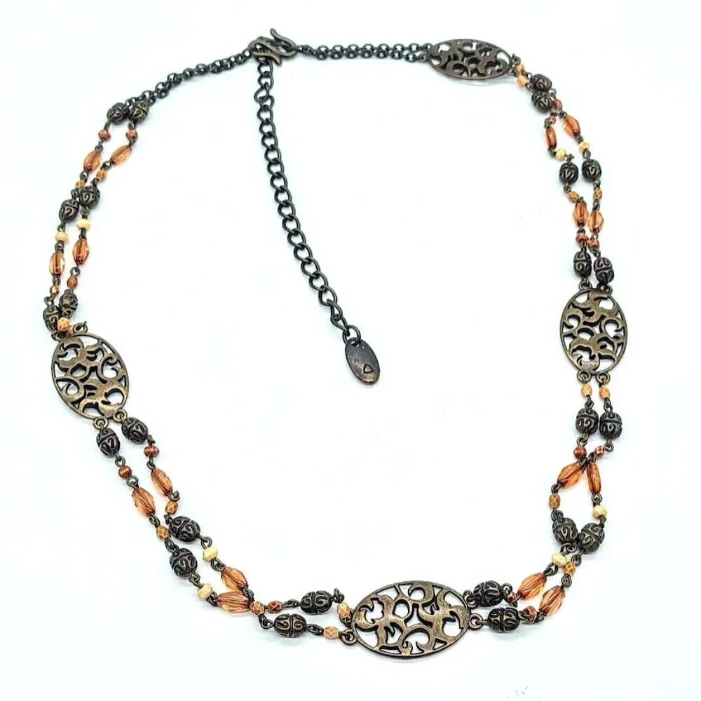 Vintage Matte Bronzed Oval Filigree Metal Beaded Belt